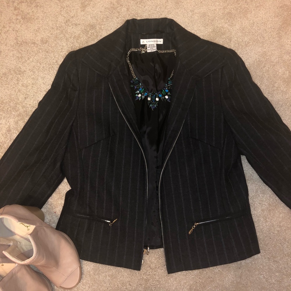 J London Pinstriped Zipper Blazer
